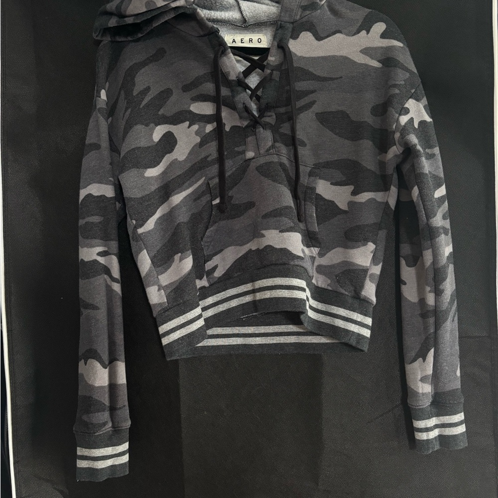 Aero Women's Gray Camo Lace-Up Hoodie